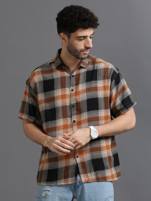 Kolor Fusion Men Checkered Casual Black Shirt