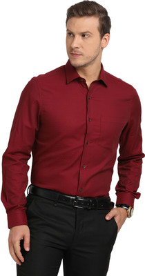 TURTLE Men Self Design Formal Maroon Shirt