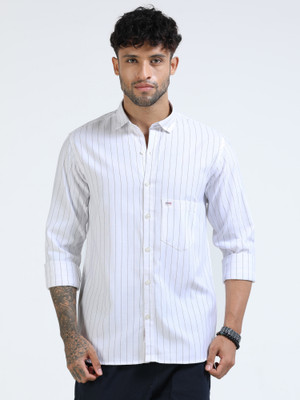 U.S. Pitchers Men Striped Casual White Shirt