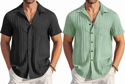 fitoda fashion Men Self Design Casual Multicolor Shirt(Pack of 2)
