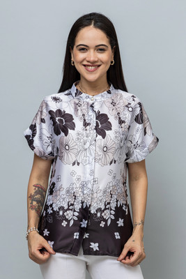 PURYS Women Floral Print Casual White, Black Shirt