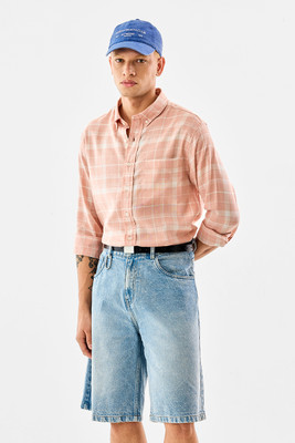Snitch Men Checkered Casual Pink Shirt