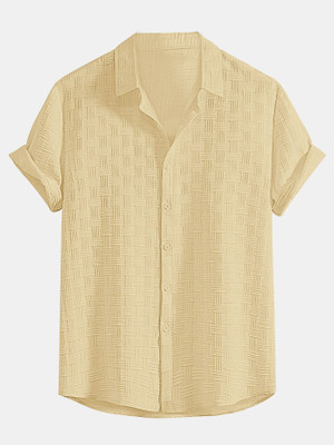 Leriya Fashion Men Self Design Casual Beige Shirt