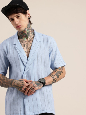 HERE&NOW Men Striped Casual Blue Shirt