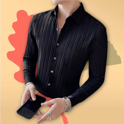 SHIVAY TRENDS Men Self Design Casual Black Shirt
