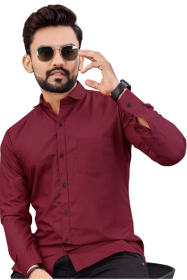 ROOP MISHREE Men Solid Casual Maroon Shirt