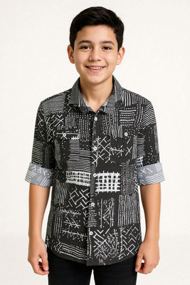 CAVIO Boys Printed Casual Dark Green Shirt