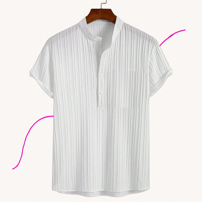 Looksky Men Self Design Casual White Shirt