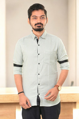 PUBHIZA Men Checkered Casual Green Shirt