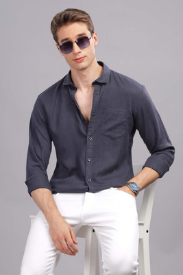 VAN DSL Men Solid Casual Blue Shirt