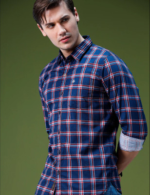 WROGN Men Checkered Casual Dark Blue, Maroon, White Shirt