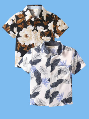 KILLER Boys Floral Print Casual Dark Blue Shirt(Pack of 2)