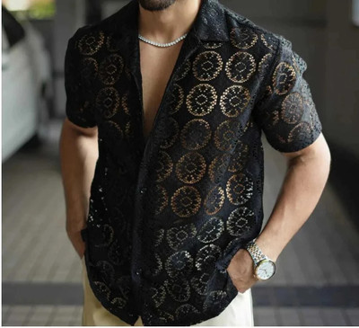 DearDean Men Self Design Casual Black Shirt
