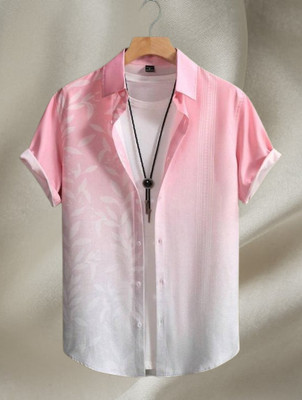 Zonly Men Self Design Casual Pink, White Shirt