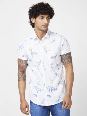 Spykar Men Printed Casual White, Light Blue, Yellow Shirt