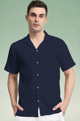 A Dearise Trend Men Striped Casual Dark Blue Shirt