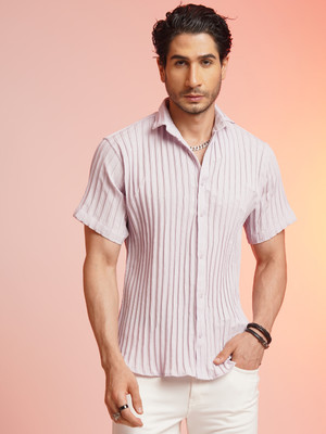 NETR FASHION Men Striped Casual Pink Shirt