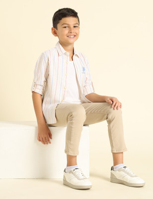 U.S. POLO ASSN. Boys Striped Casual Red, Beige Shirt