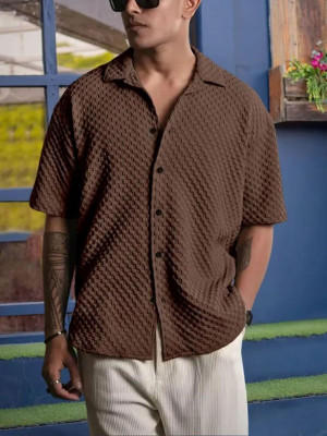 Tyzlo Men Solid Casual Brown Shirt