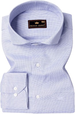 french crown Men Self Design Casual Blue Shirt