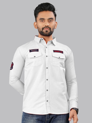 BG TEX Men Solid Casual White Shirt