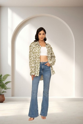 Varni Enterprise Women Floral Print Formal Green, White Shirt