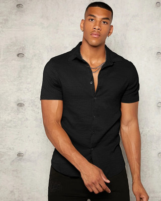 Riddhi Siddhi Enterprise Men Solid Casual Black Shirt