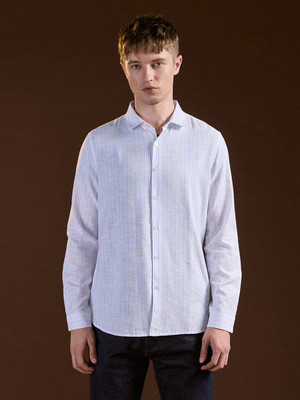 THE BEAR HOUSE Men Striped Casual White Shirt
