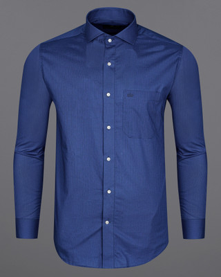 french crown Men Striped Casual Blue Shirt