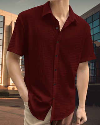 METRONAUT Men Self Design Casual Maroon Shirt