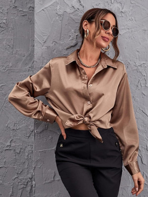 METRONAUT Women Solid Casual Brown Shirt