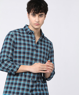 KETCH Men Checkered Casual Blue Shirt
