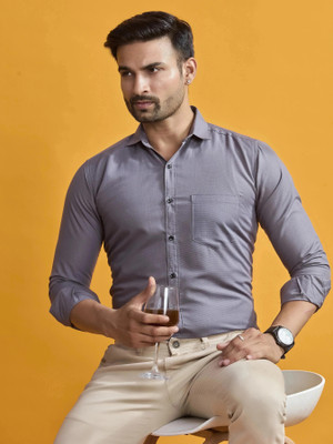STONEBERG Men Solid Formal Grey Shirt