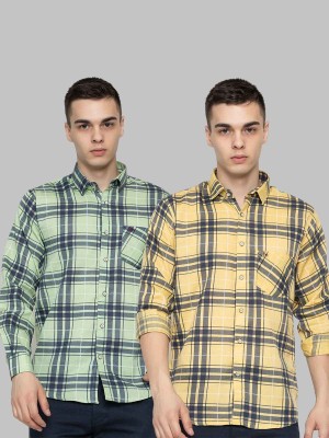 Modernity Men Checkered Casual Yellow Shirt(Pack of 2)