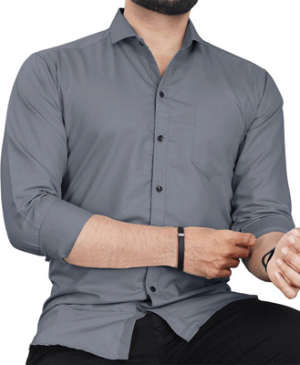 CLOSWIF CREATIONS Men Solid Casual Grey Shirt