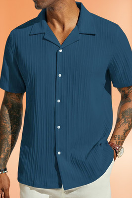 Dharamraj Fashion Men Self Design, Striped Casual Blue Shirt