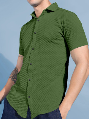 MRNYB Men Self Design Casual Green Shirt