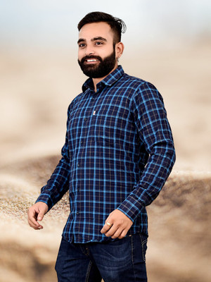 VK WINTER WEAR Men Striped Casual Dark Blue Shirt