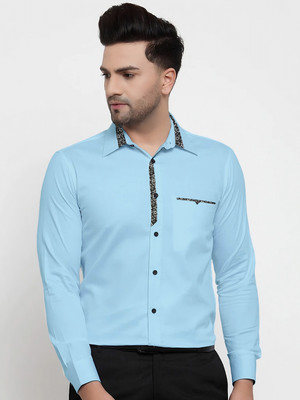 Webric Men Printed Formal Light Blue Shirt