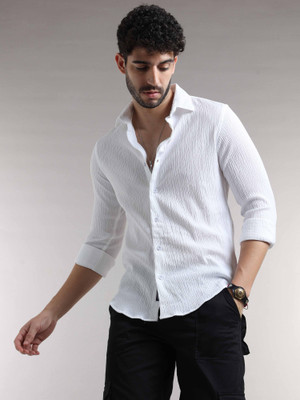 MAA UMA Men Self Design Casual White Shirt