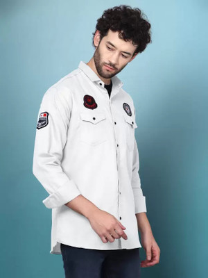 oquent Men Dyed/Ombre, Embellished Casual White Shirt