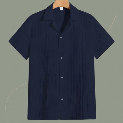 A DEEMOON Men Self Design Formal Dark Blue Shirt