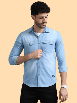 PRINTOUT Men Solid Casual Light Blue Shirt