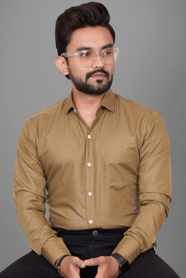 Voroxy Men Solid Formal Khaki Shirt
