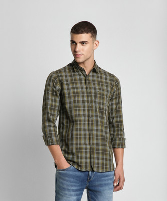 PETER ENGLAND Men Checkered Casual Green Shirt