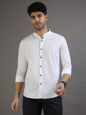 Bushirt Men Self Design Casual White Shirt