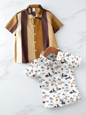 KHODAL TRENDZ Boys Printed, Striped Casual Multicolor Shirt