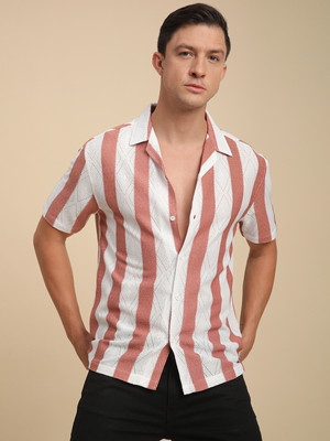 Voroxy Men Striped Casual Pink, White Shirt