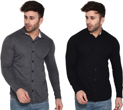 GEUM Men Solid Casual Black, Grey Shirt(Pack of 2)