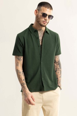 Snitch Men Self Design Casual Green Shirt